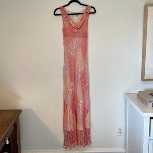 Vintage Mannequines USA Small Silk Floral Maxi Dress Gown with Cowl Neck
